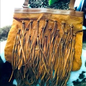 Express Fringe Suade Shoulder Bag